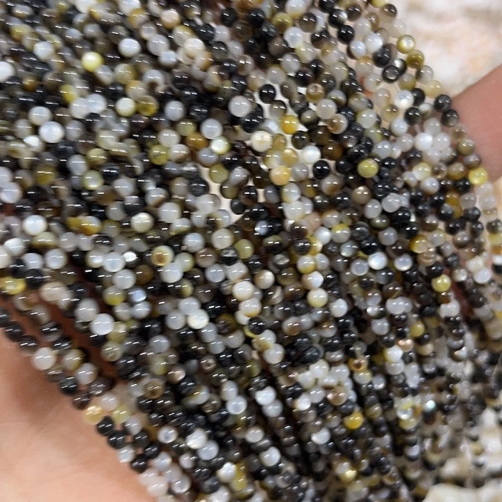 玛瑙/玉髓合金珠宝半成品3条2.8mm黑蝶贝圆珠