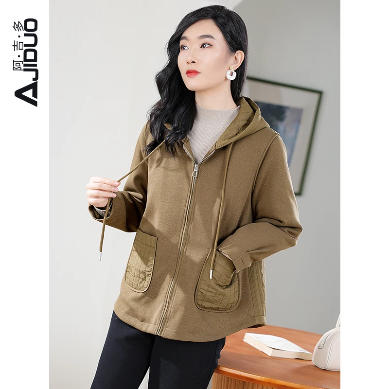 阿吉多休闲连帽棉服女冬季中老年妈妈装保暖棉衣夹棉小外套A50086