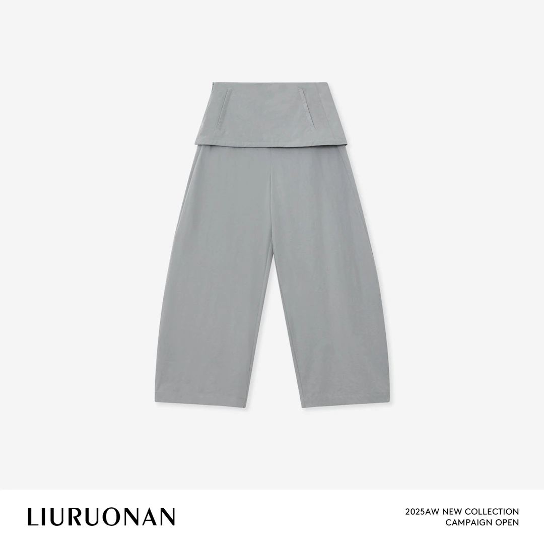 LIURUONAN 25AW【裙帘工装裤】假两件叠穿设计早秋纯色休闲宽松长裤