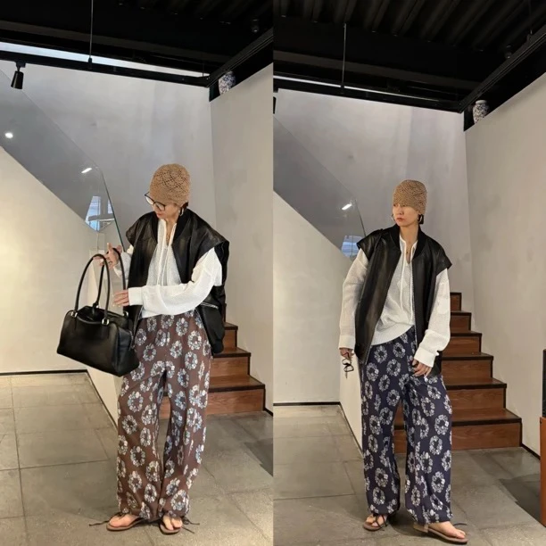 Nannanzhuo 春夏碎花复古长裤