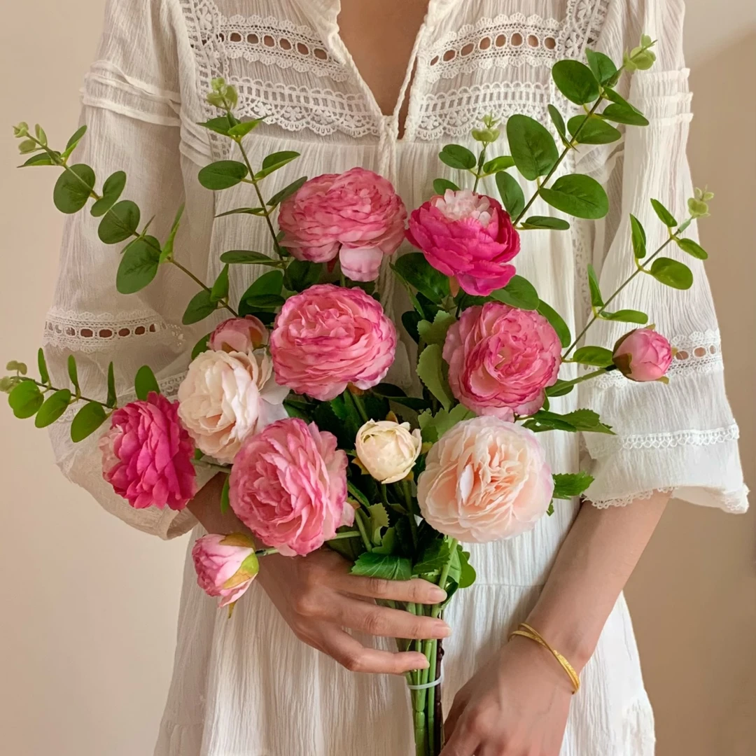 仿真花露莲尤加利叶花束假花插花摆设客厅餐桌装饰品花艺摆件软装