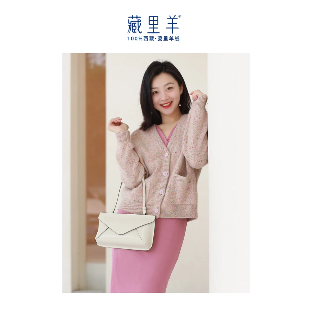 藏里羊【油画系列】V领羊绒开衫上衣M1174