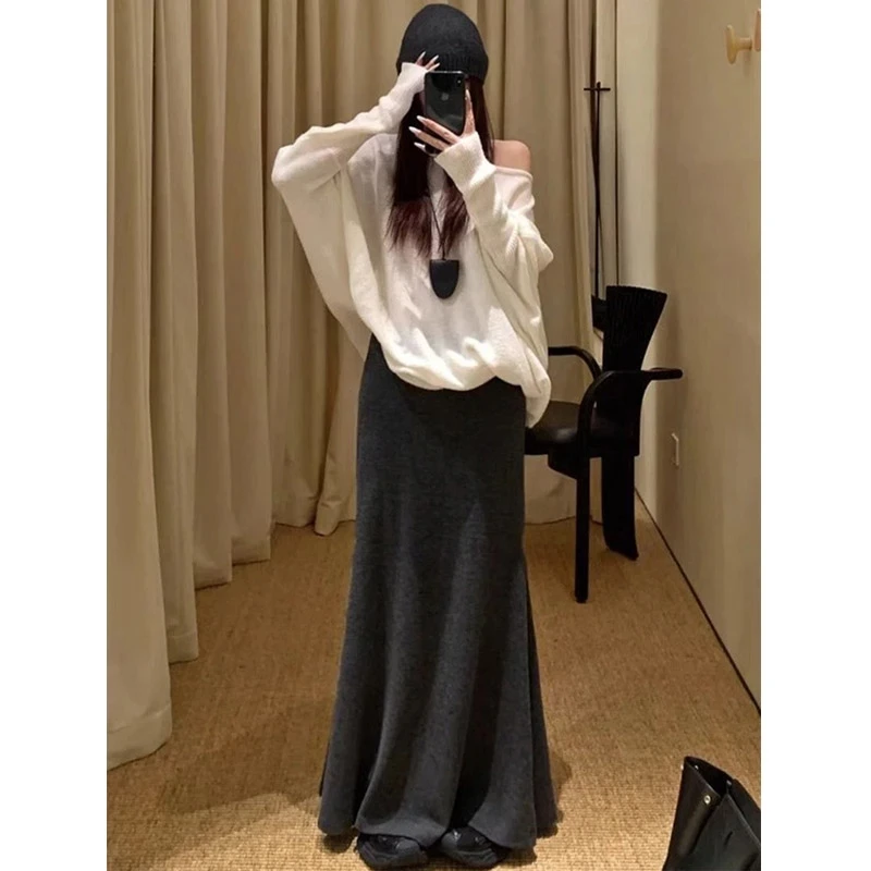 黑色针织鱼尾裙女秋冬2025新款高腰a字气质显瘦高级感包臀半身裙