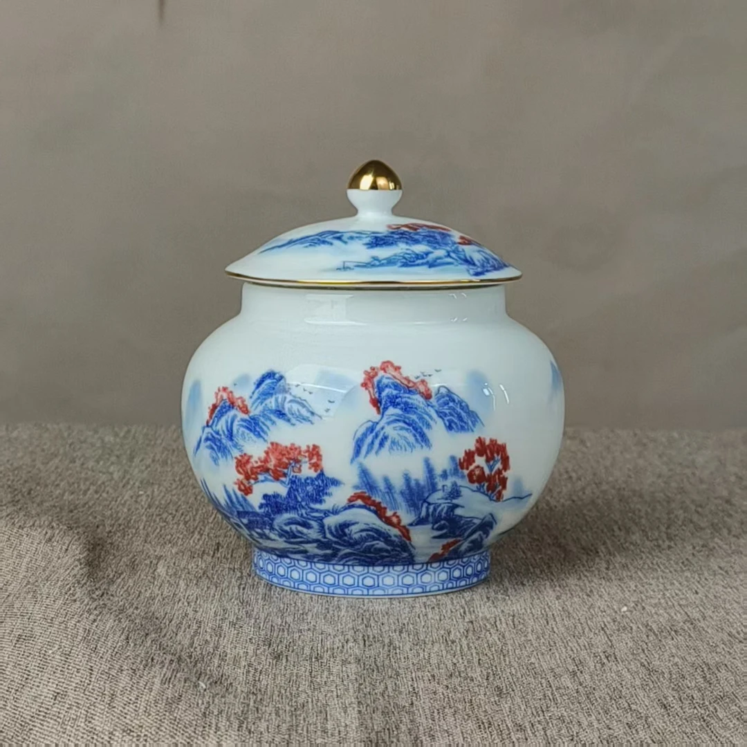 【王家陶瓷】手绘青花山花烂漫茶叶罐-XD