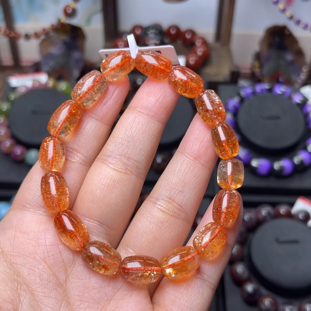 未镶嵌长石手链金太阳桶珠单圈8