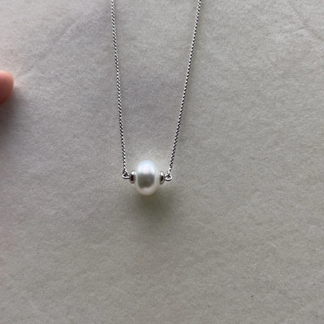 套链银S925镶嵌海水珍珠12.7mm澳白椭圆路路通