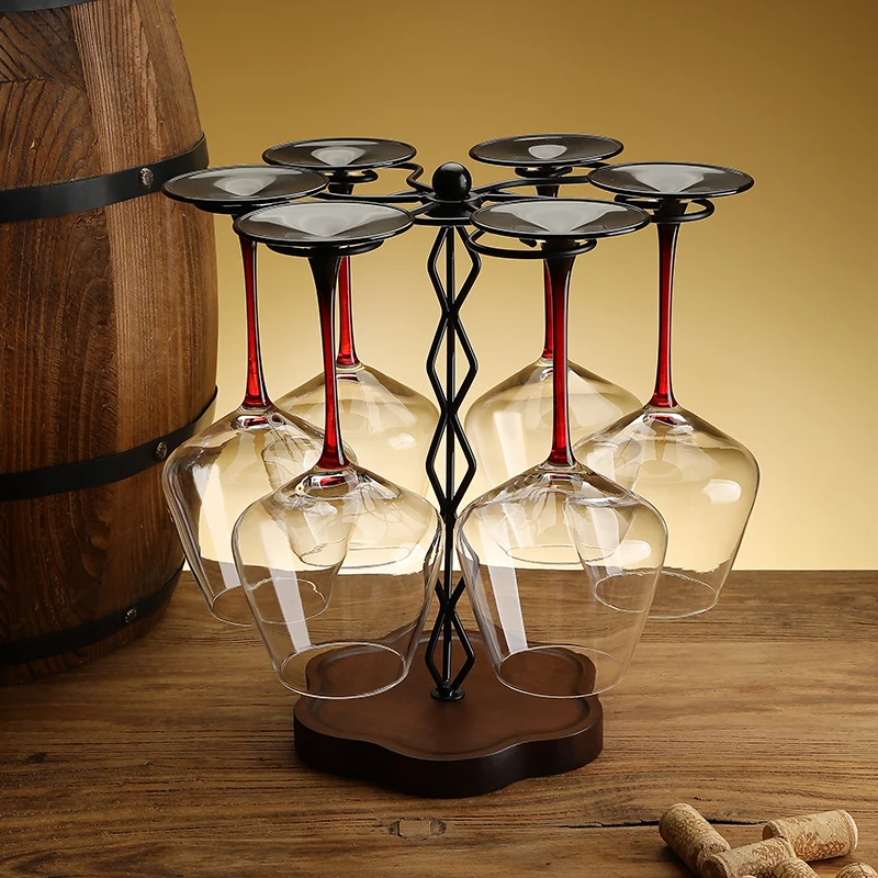 实木旋转红酒杯架创意高档高脚架子吊倒悬挂酒柜展示收纳家用摆件