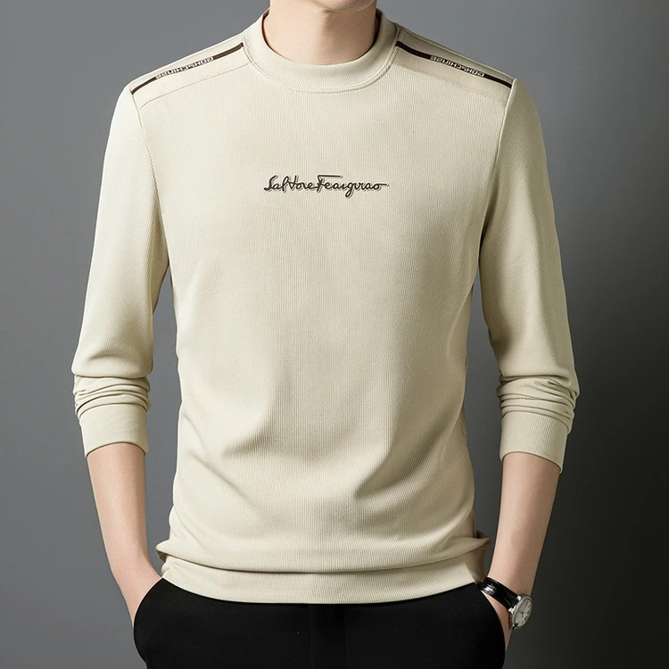 2025新款春季男士印花字母设计圆领宽松卫衣休闲中年纯色长袖打底