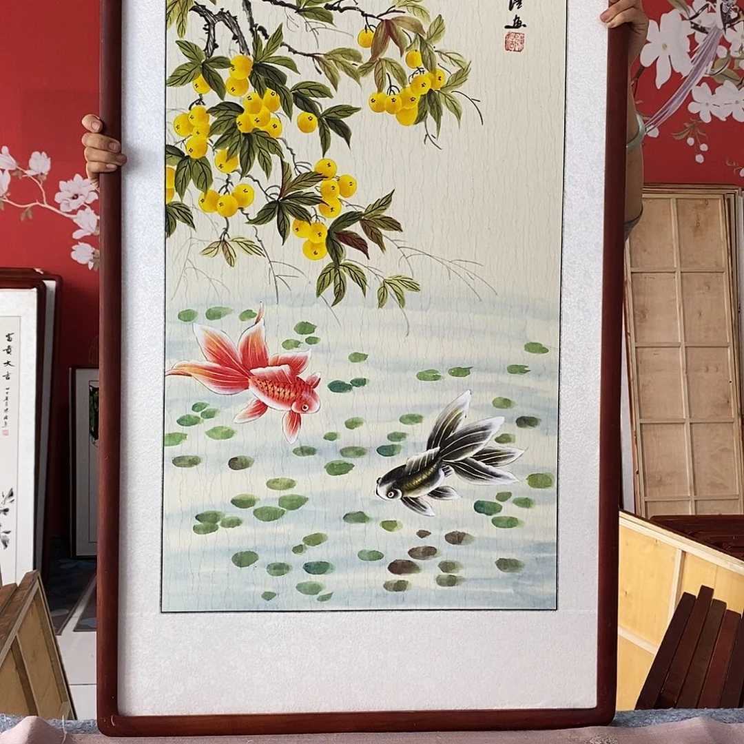 国画手写手绘带框包邮62✖️122