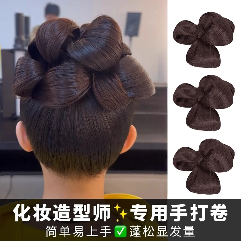 预制新中式手打卷发包汉服假发秀禾晨袍发型国风新娘盘发化妆造型