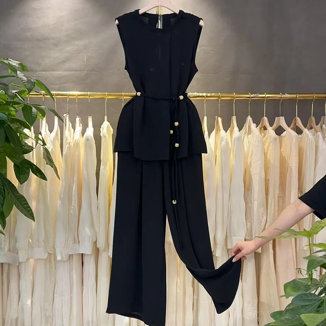 高级感时尚套装2025夏季新款气质法式上衣+显瘦阔腿裤两件套M253