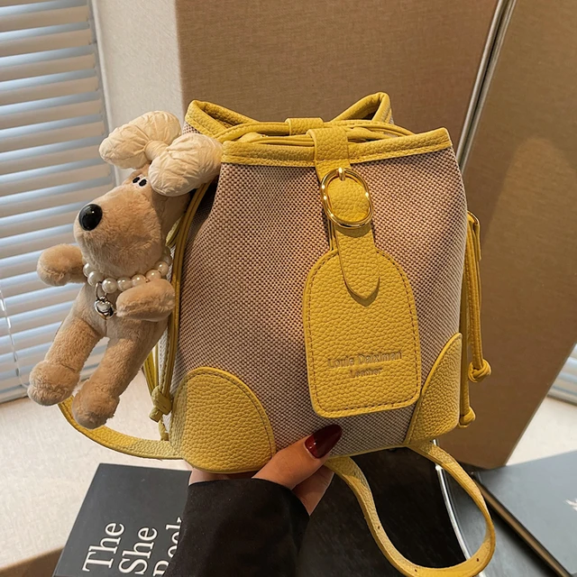 小众高级感帆布水桶包包女2025新款夏季撞色斜挎包洋气百搭单肩包