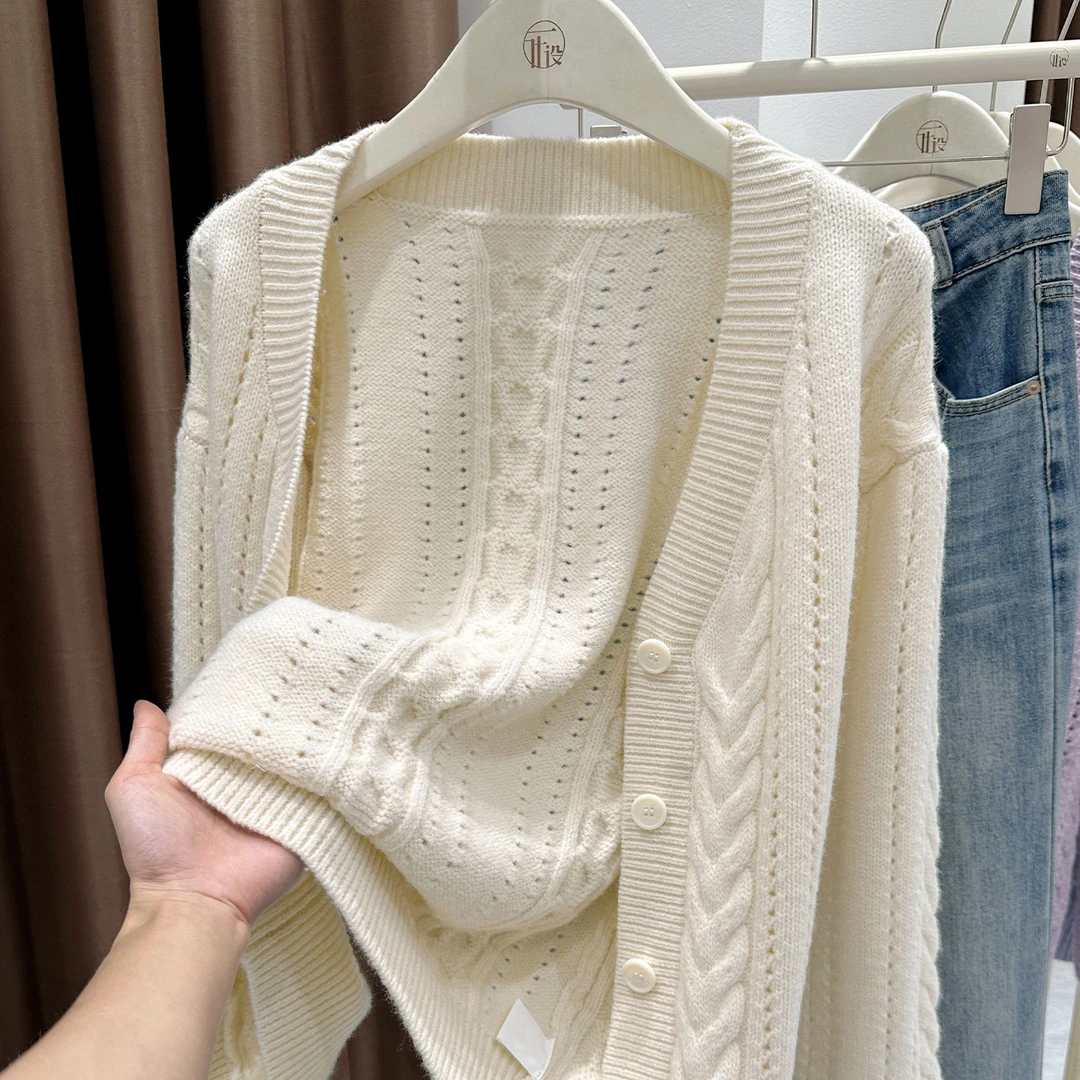 杏色软糯保暖长袖温柔感毛针织衫时尚镂空慵懒风精致外搭气质上衣