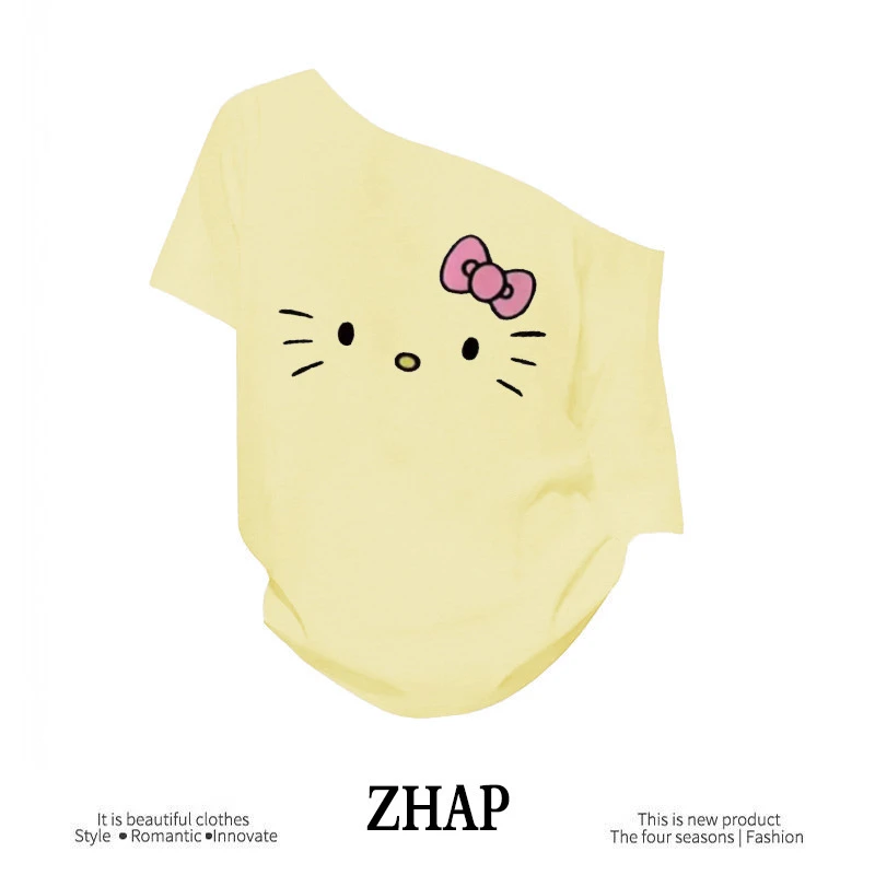 【ZHAP】新款宽松短袖t恤多巴胺通勤卡通奶黄色可爱印花上衣