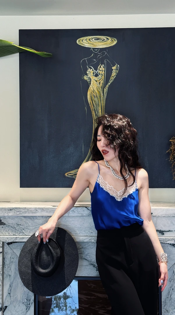 MIRROR 【涛姐精选】宝蓝色法国进口真丝吊带