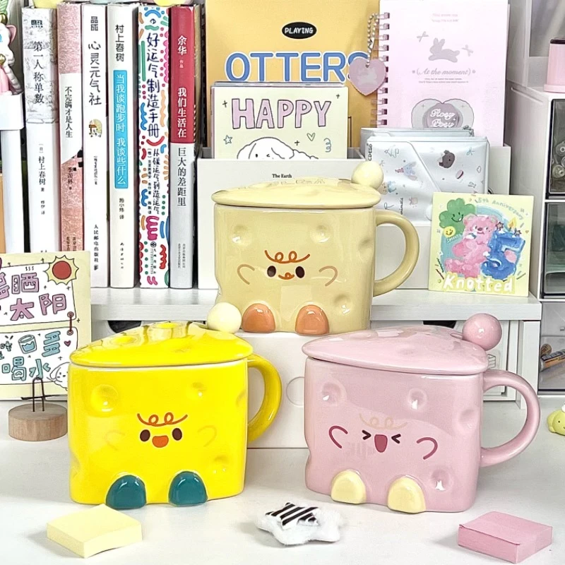 奶fufu可爱奶酪杯子陶瓷马克杯带盖女生高颜值咖啡牛奶杯生日礼物