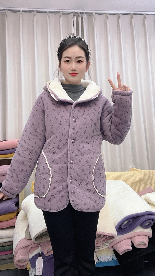 (薇恩专属02款）保暖碎花睡衣宽松家居服套装连帽冬季韩版女装休闲