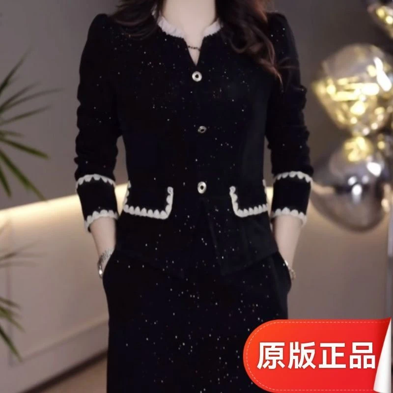 赫本风显瘦高档迪亚软精纺假两件套连衣裙2025秋冬新款女加厚裙子