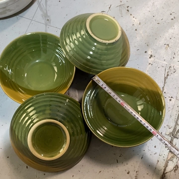 瓷片五厂三色斗笠面碗四个微瑕疵