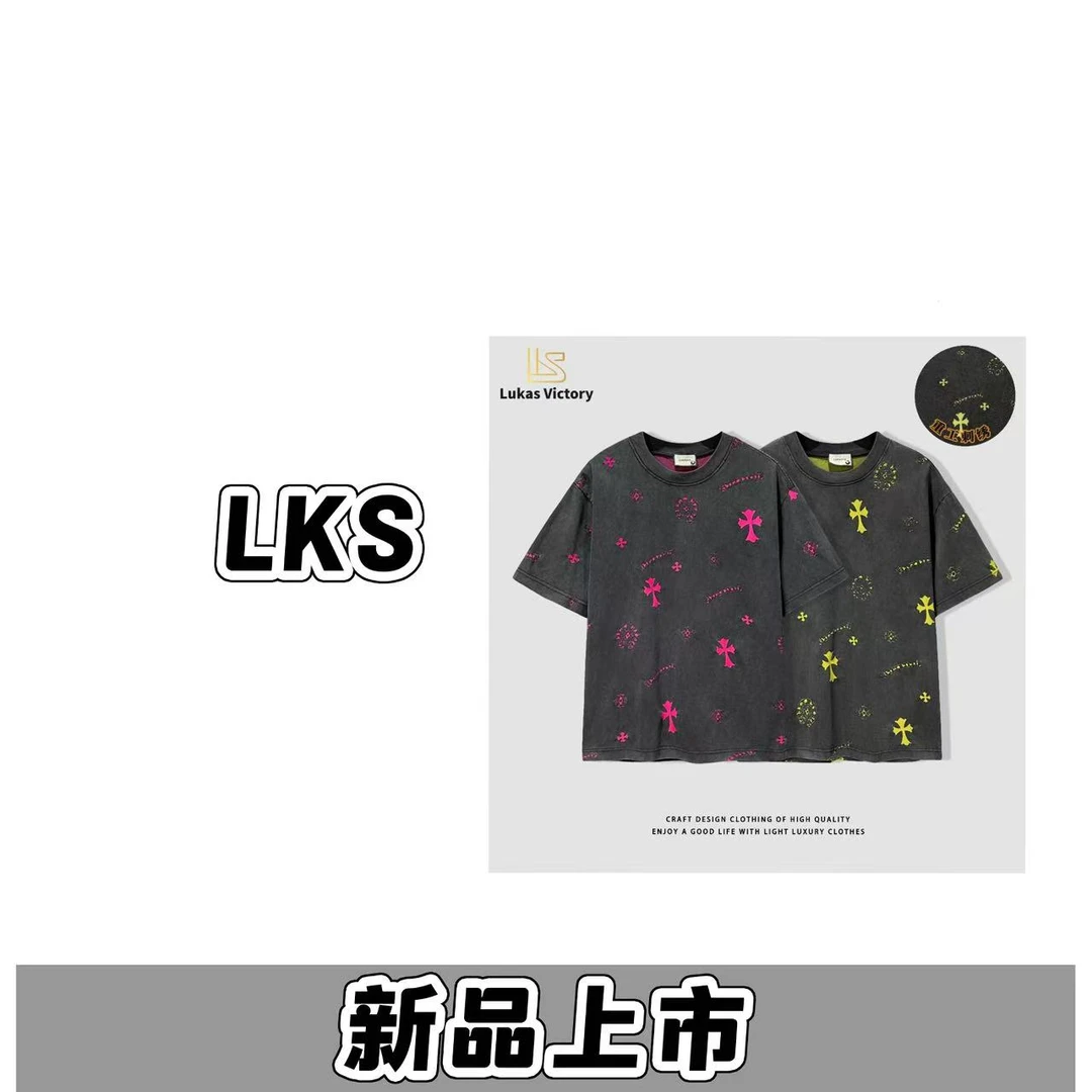 F46-【X】-2025年新款高端轻奢重工水洗烧花百搭休闲短袖