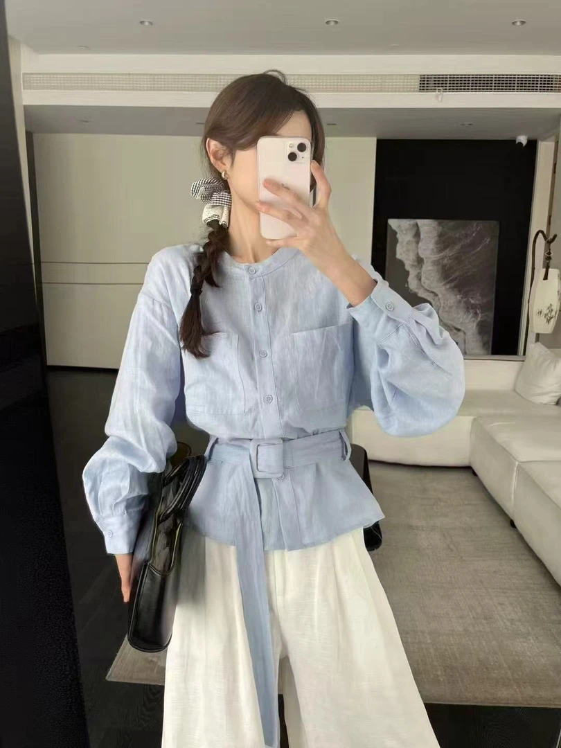 亚麻夏上新!【法式轻奢显瘦衬衫(配腰带)