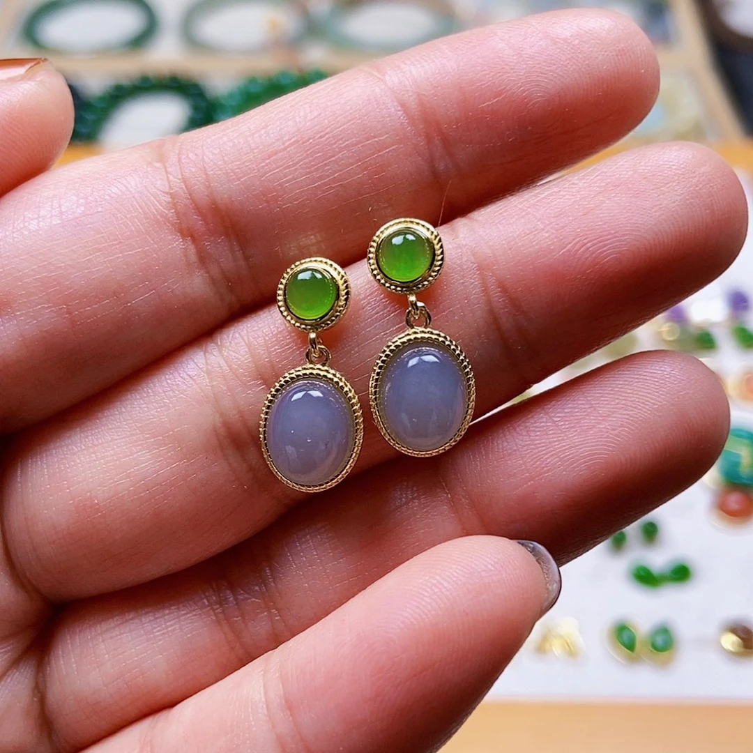 和田玉耳饰银S925镶嵌