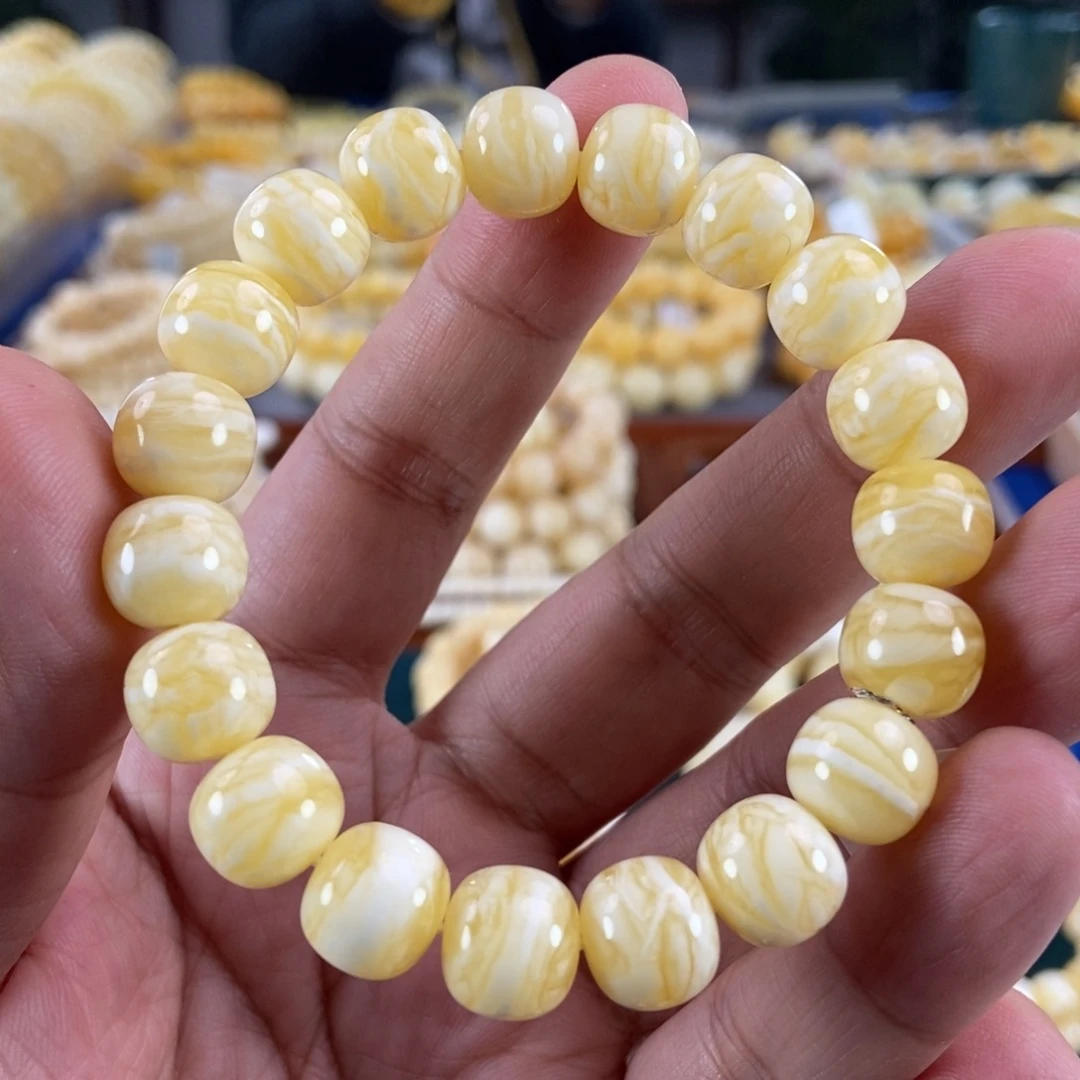 琥珀未镶嵌珠宝奇石11虎皮纹同料串14.71