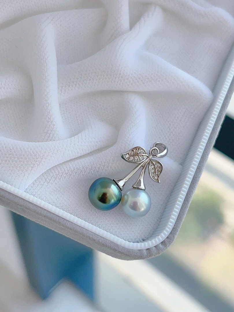 大溪地真多麻天然海水珍珠双珠小樱桃吊坠精致设计感 8+MM S925银