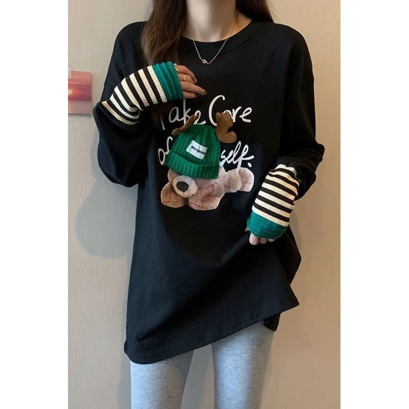 大码胖mm德绒打底衫女秋冬网红宽松百搭加绒内搭上衣螺纹长袖t恤