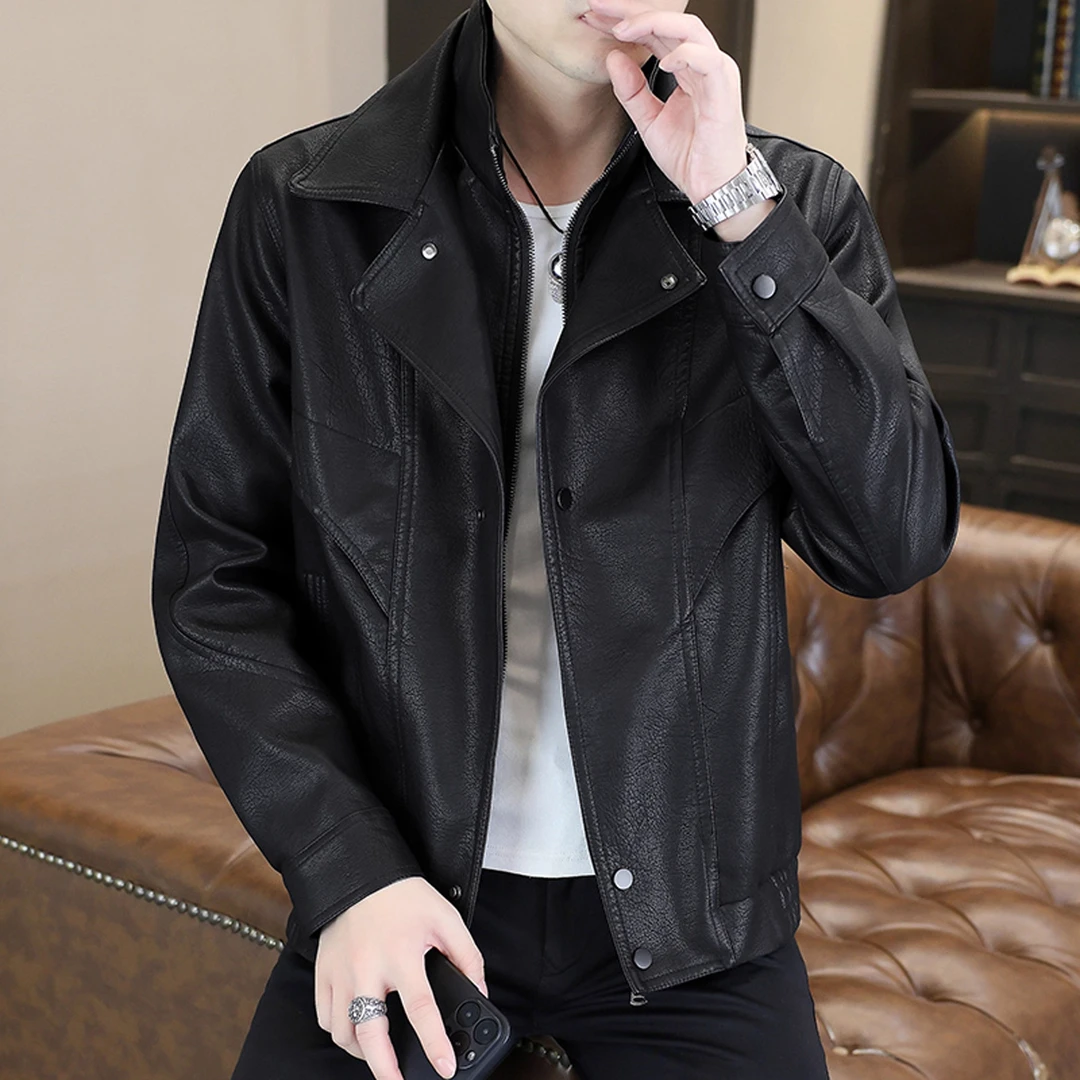 高级感男士夹克外套男春秋季韩版修身帅气时尚PU皮男装短款皮衣男