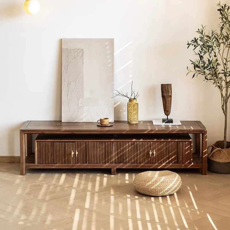 北欧全实木电视柜北美黑胡桃木小户型客厅新中式家具现代简约落地