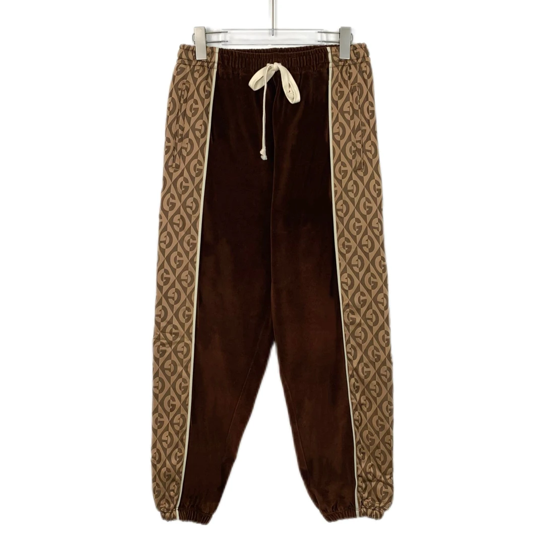 95新 GUCCI/古驰 CM0090 棕色侧logo印花棉质抽绳休闲长裤 XS码