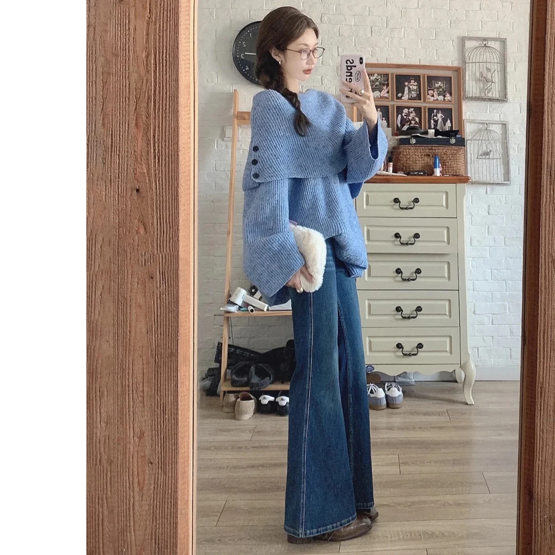 加绒加厚微喇牛仔裤女2025年秋冬新款高腰显瘦不贴腿小个子喇叭裤