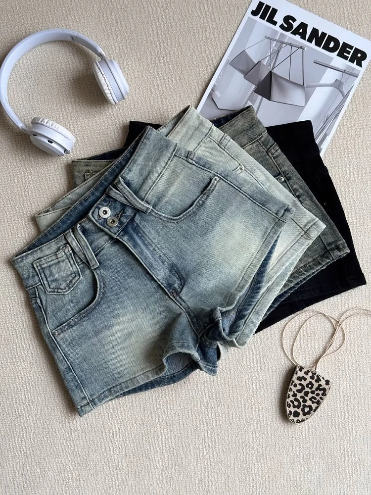 洗水蓝色牛仔阔腿短裤女2025夏季新款韩版时髦高腰显瘦外穿热裤潮