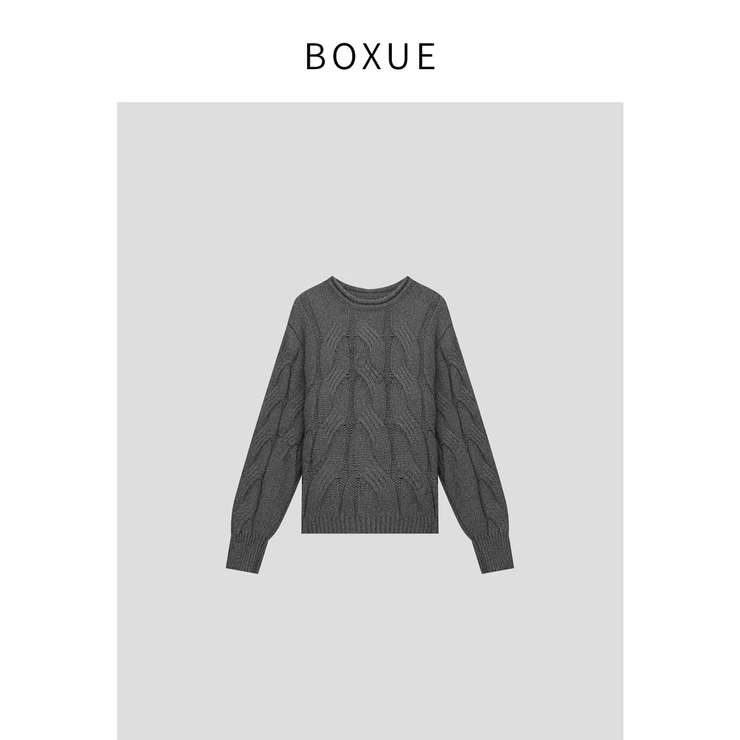 BOXUE "婉约" 2024冬季新款高级感100羊毛麻花 毛衣#241025MY55