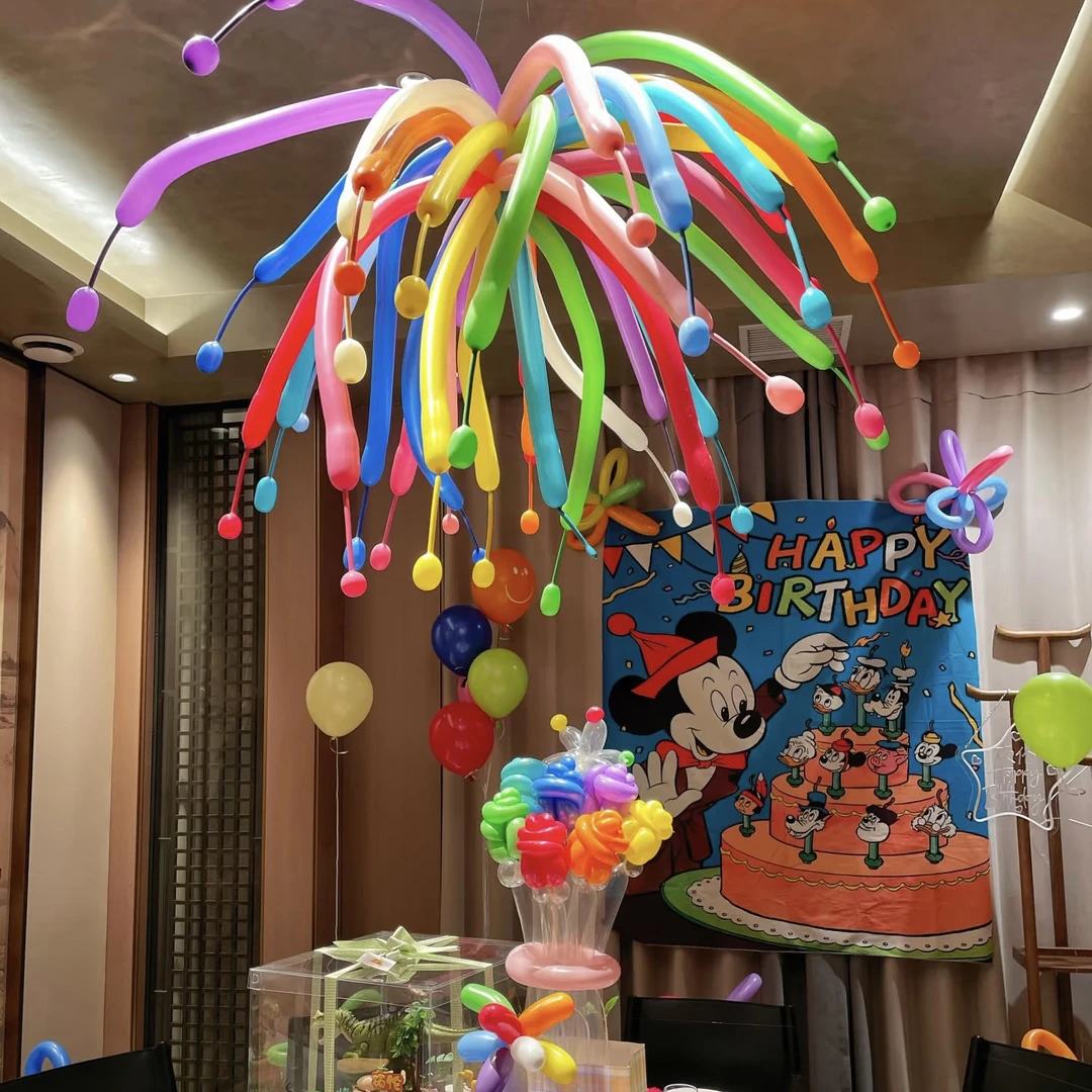 烟花气球长条多巴胺彩色气球生日派对装饰室内拍照道具氛围布置