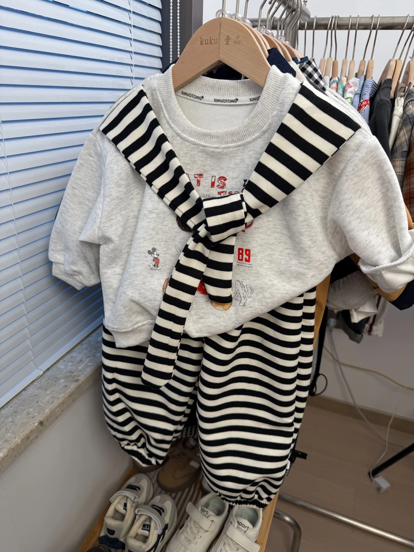 【下单立送披肩】儿童春装套装2025新款男女宝宝洋气春秋款衣服宽松