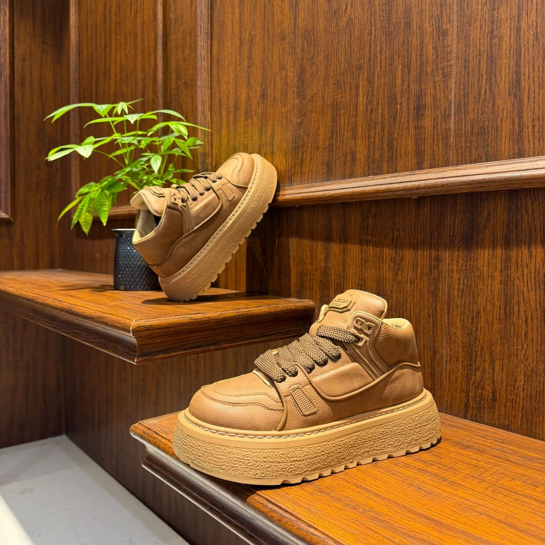 男鞋单棉同款时尚皮面厚底耐磨百搭舒适低帮轻便系带素潮运动潮鞋