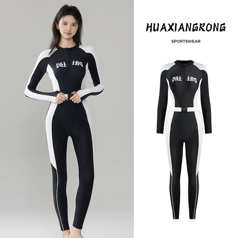潜水服女长袖连体夏防晒水母衣速干冲浪浮潜服专业女款大码游泳衣