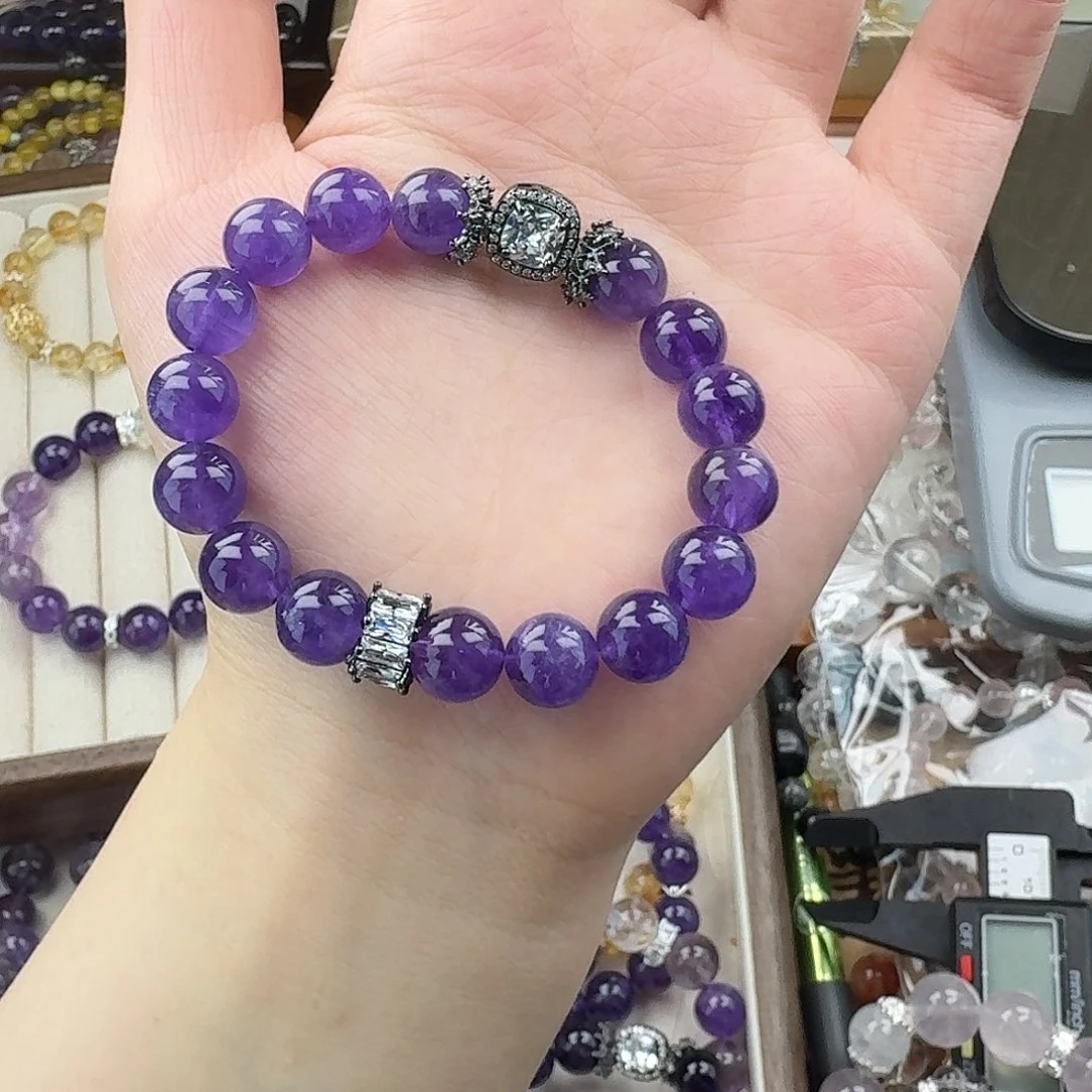 烟晶手链银S925镶嵌好