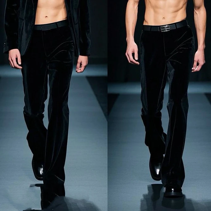 男士金丝绒直筒长裤时尚欧版休闲西裤2025新款走秀裤子