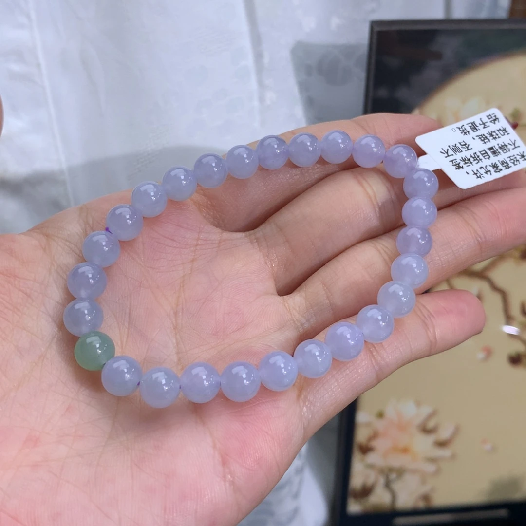 翡翠手链未镶嵌卡6.7冰胶紫手串