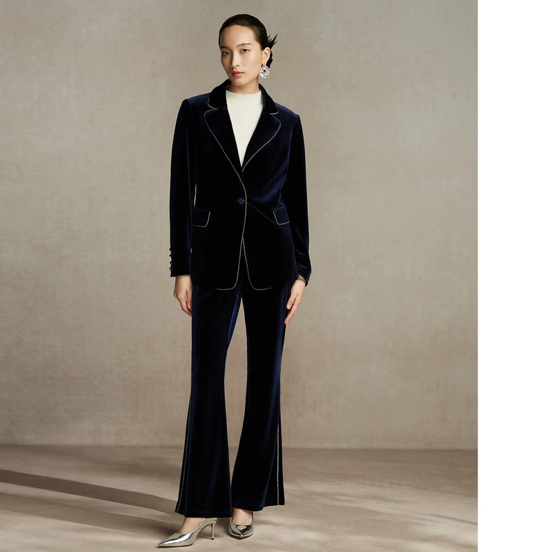 【燕子专属】粉蓝衣橱高贵优雅丝绒套装女2023冬装通勤两件套