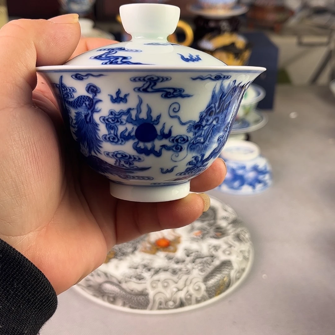橘***凉陶顾老师青花二才盖碗