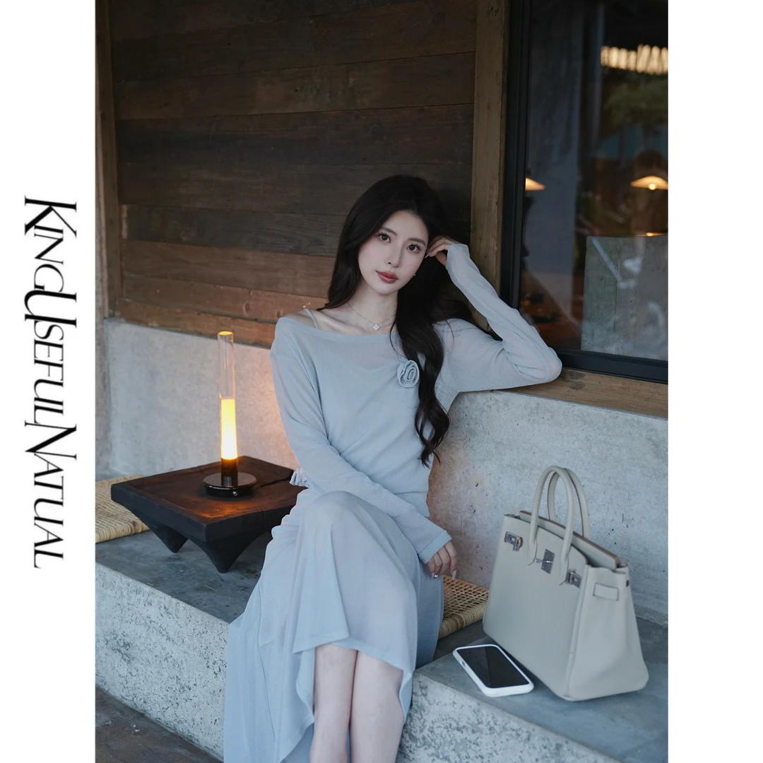 KUN【蓝铃花】曲线美 亲肤柔软银丝约会氛围钉花不规则防晒凉感套装
