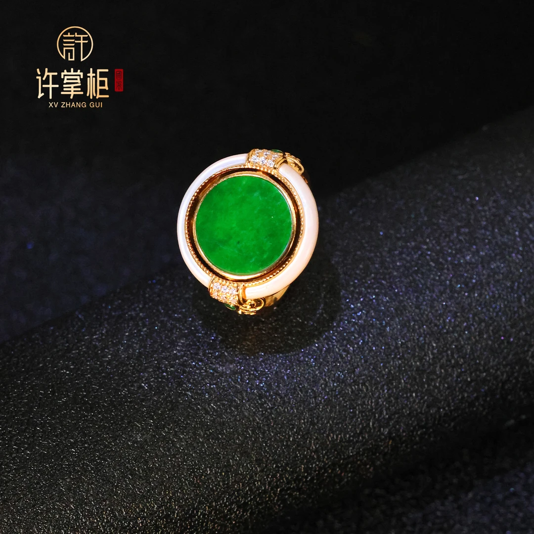 许掌柜｜S925银翡翠戒指天然缅甸翡翠A货圆牌双面配饰优雅精致精美