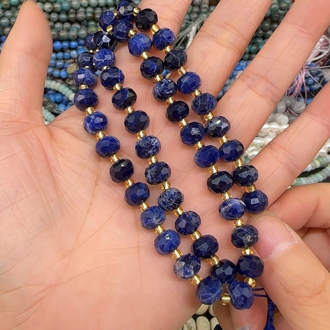 玛瑙/玉髓合金珠宝半成品蓝纹石8mm车轮一条