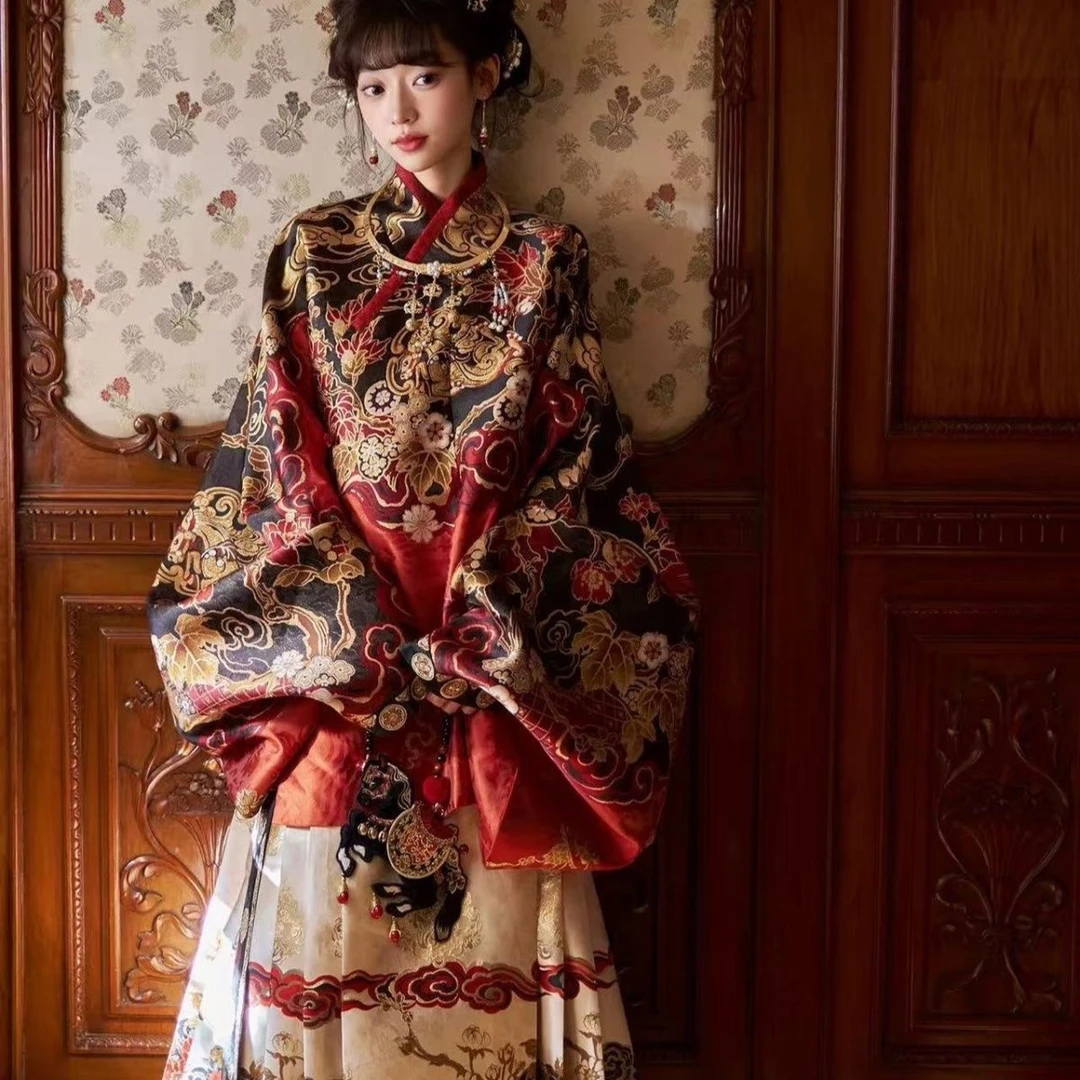 新款冬季[玄马乾坤]马年拜年服琵琶袖马面裙重工明制汉服女套装