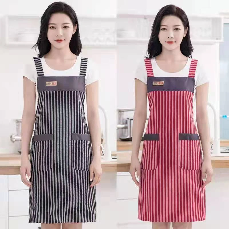 2025新款夏季家用加长棉布围裙批发工厂现货可印LOGO过膝防污条纹