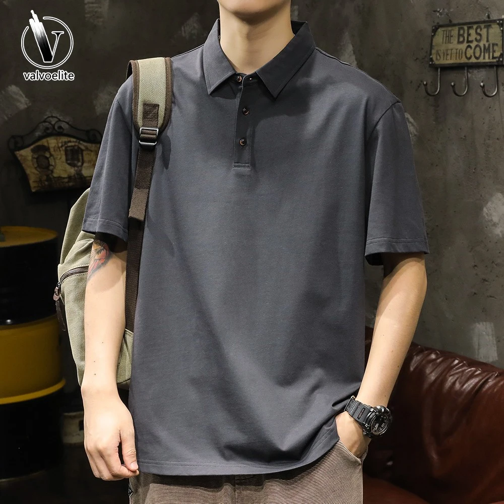 VALVOELITE夏季克质感黑色商务休闲男士衫翻领宽考拉绒休闲外套